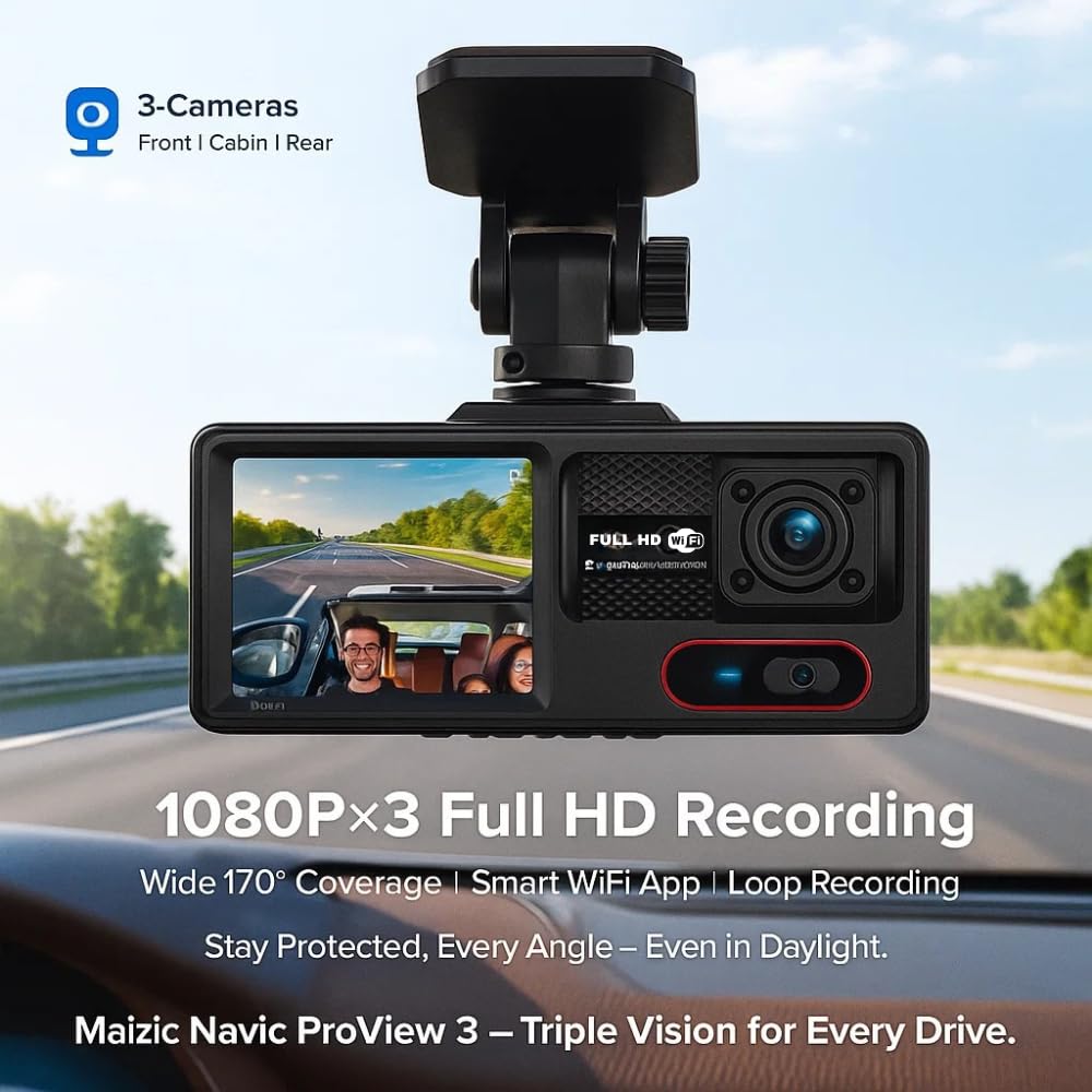 Maizic Navic ProView 3: Dash Cam WiFi 3 Canali Full HD