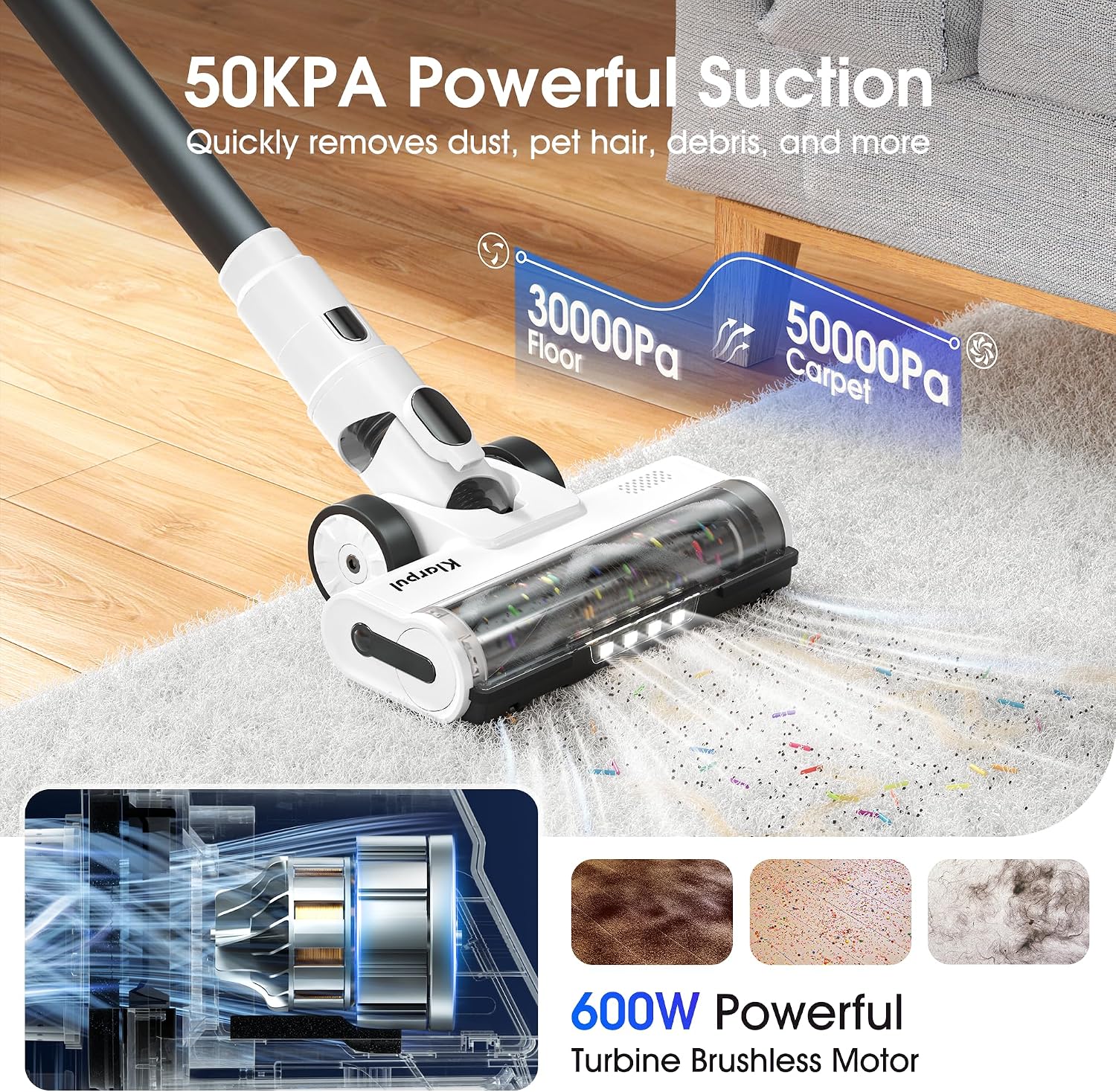 Aspirapolvere senza fili potente da 50 kPa